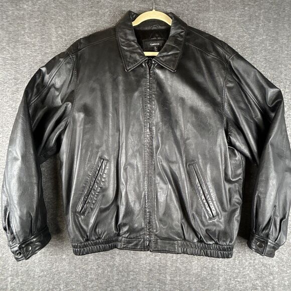 Colebrook Leather Bomber Jacket Mens Size XL Black Full-Zip Quilted Liner - Picture 1 of 10